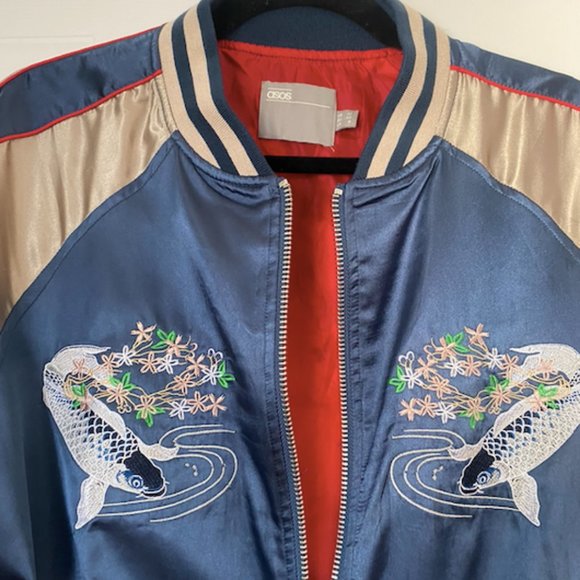 Blue Silk Japanese Bomber Jacket (US 8) - Picture 8 of 12